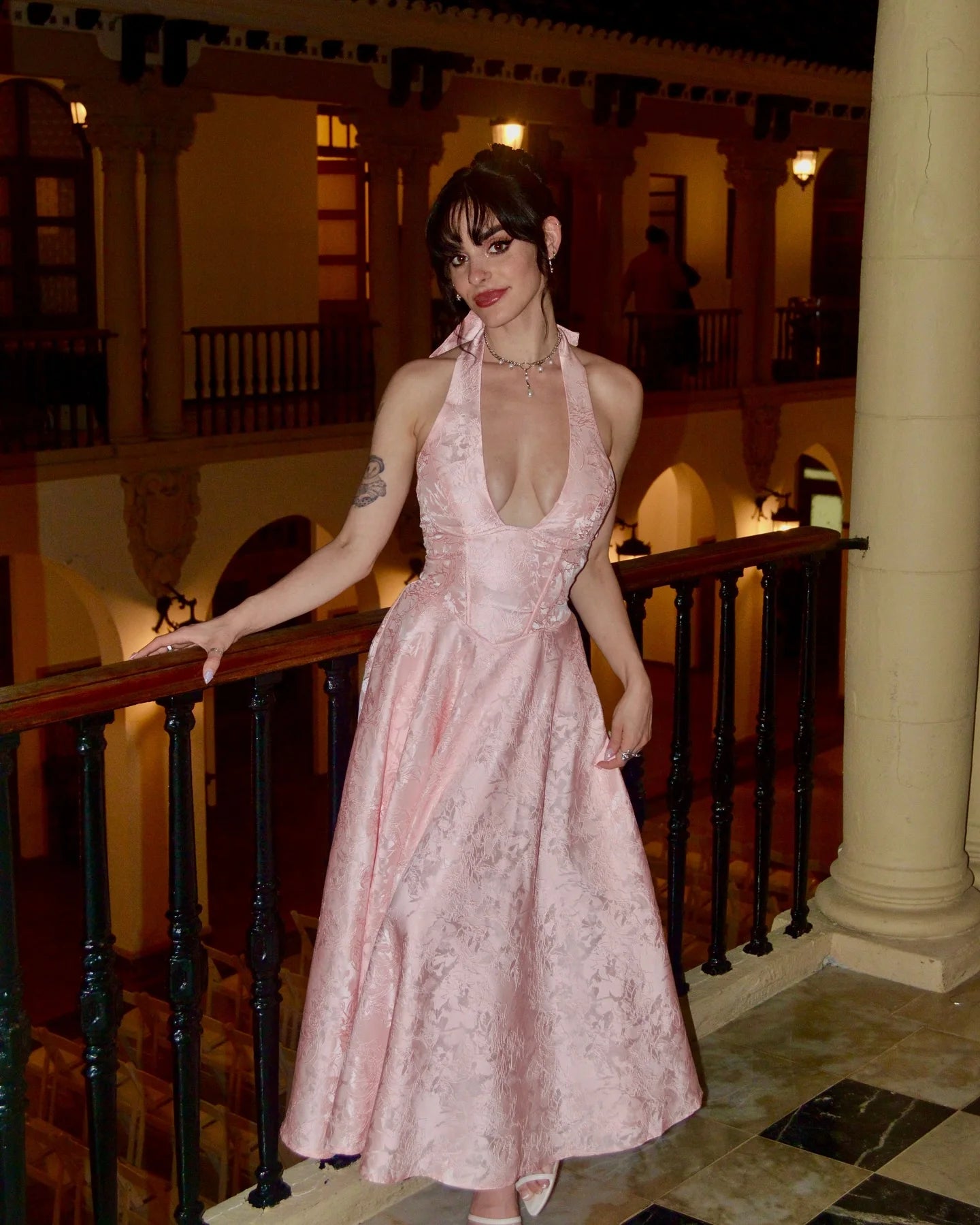 Elegant Pink Halter Jacquard Bow Long Dress Women's Corset Backless High Waist Yellow Dresses Summer Evening Party Wedding Guest