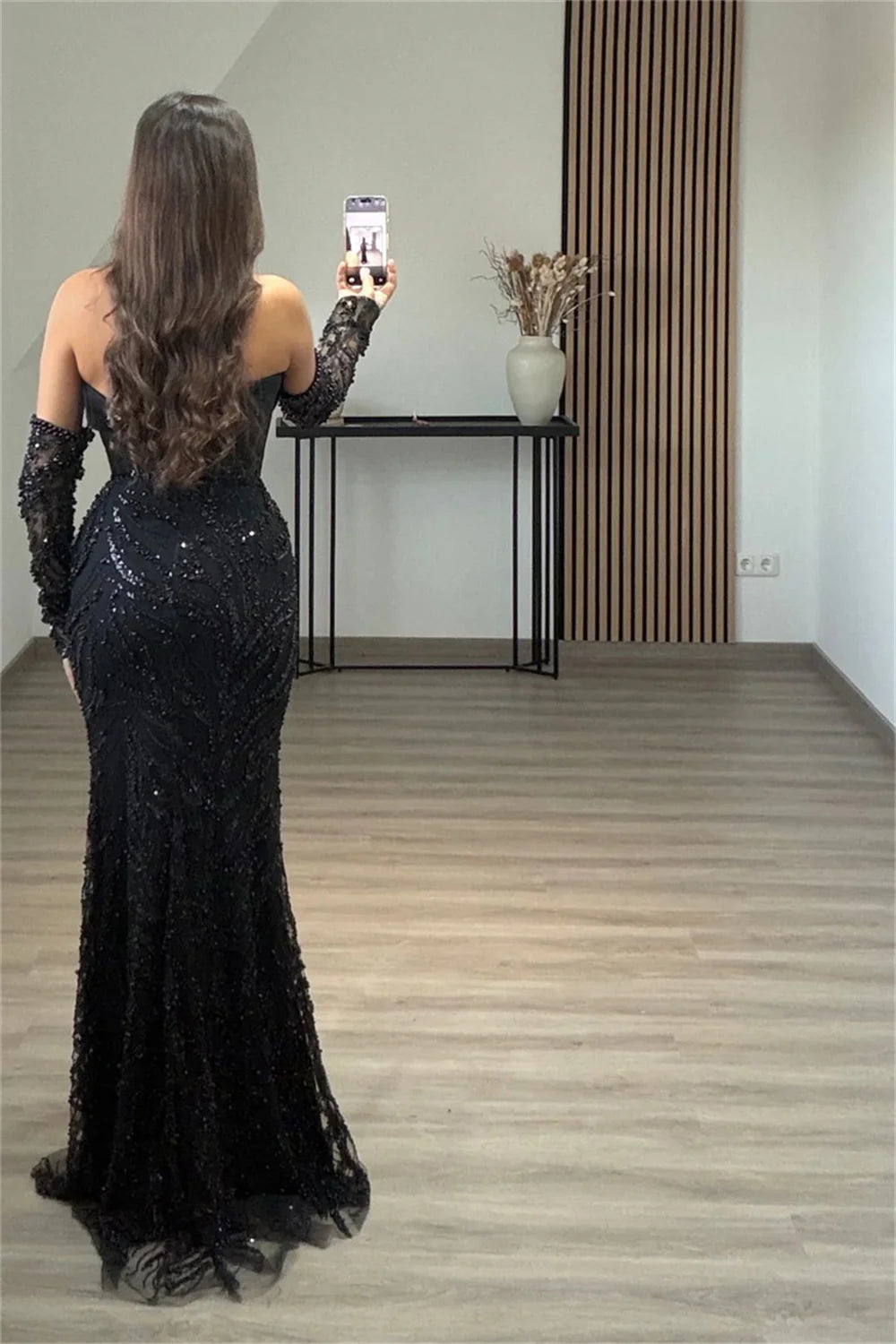 Contessa Custom Black Shiny Sequin Beaded robe de soirée femme Strapless Backless Corset Prom Dress Mermaid Formal event dress