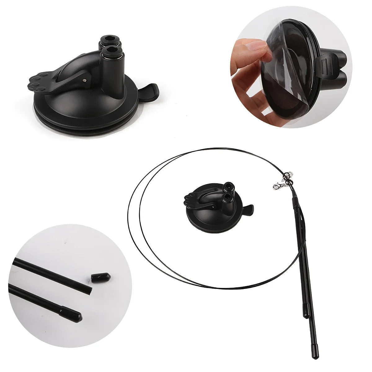 Two birds Cat teasing stick set simulation bird hands-free bird cat stick long pole double pole with bell strong suction cup cat