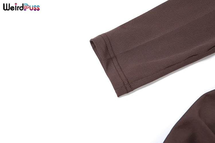 Weird Puss Elegant Party Dress Ruched Metal Buckle Ribbon Slash Neck Full Sleeve Skinny Stretch Birthday Party Slim Long Bodycon