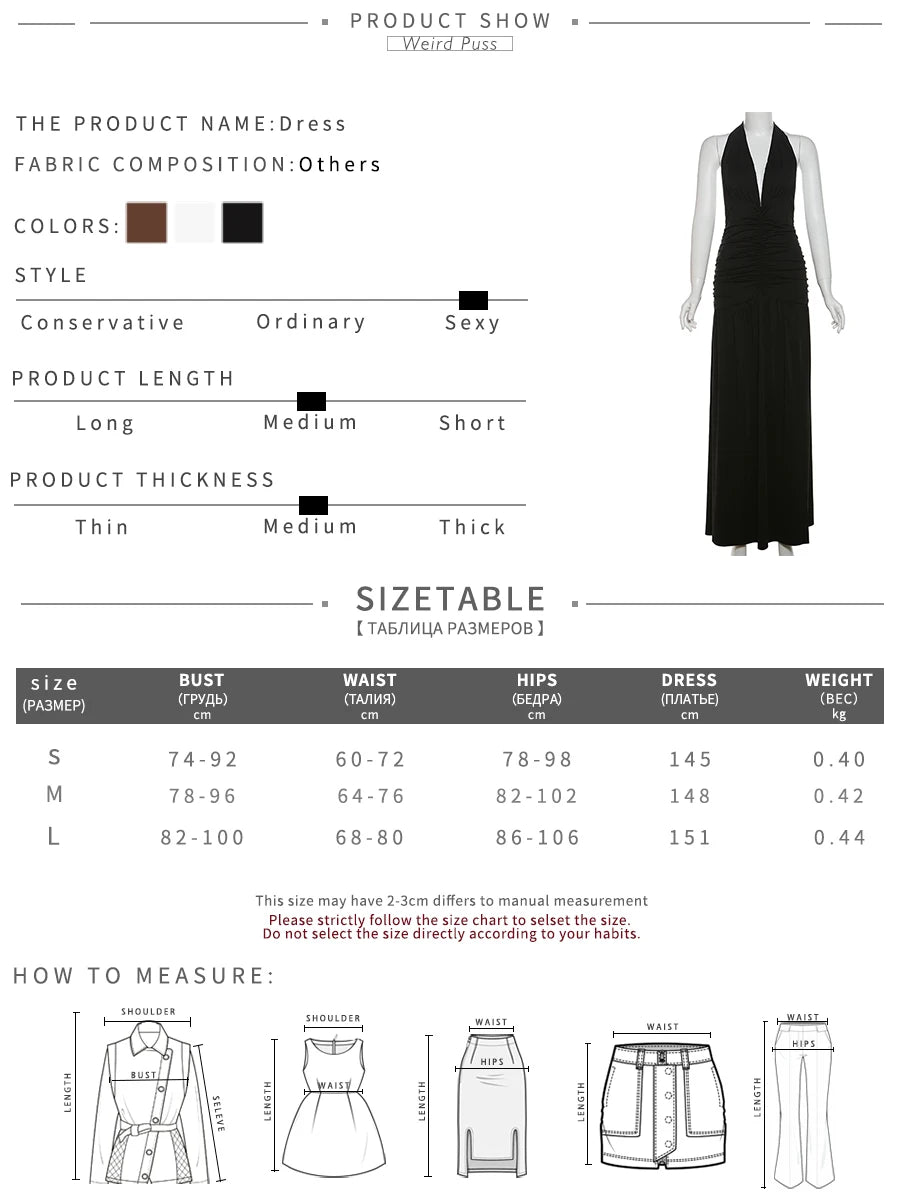 Weird Puss Deep V-Neck Halter Dress Woman Summer  Ruffles Splits Backless Elegant Patchwork Solid Party Coquette Sexy Vestidos