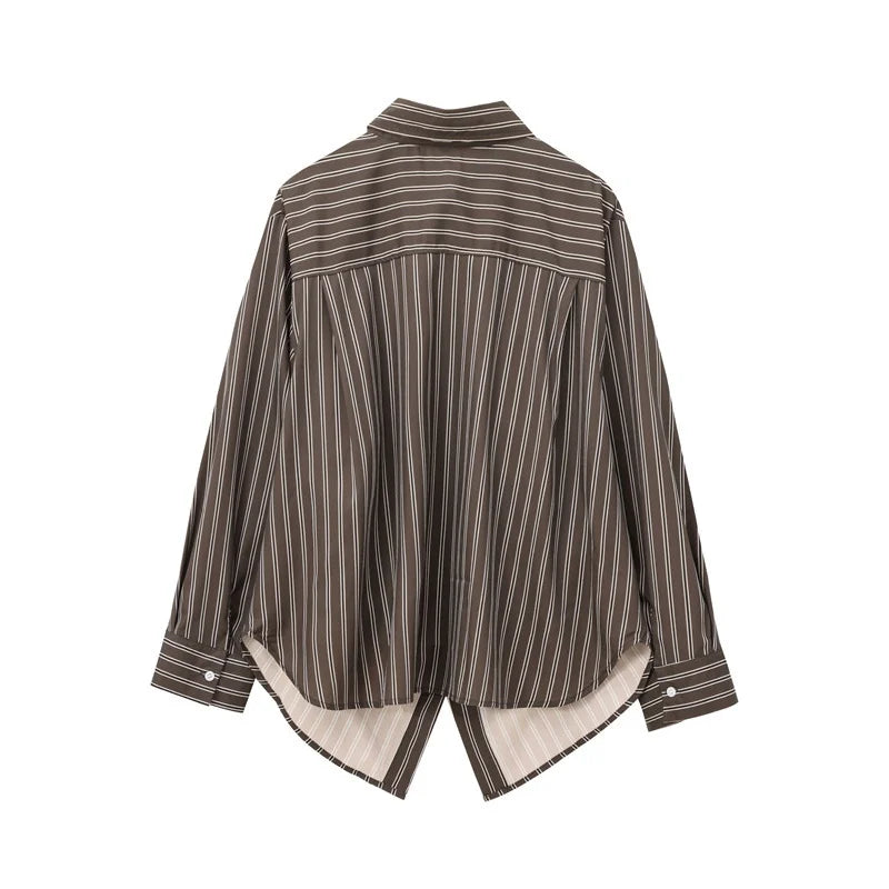 Autumn Blouses Woman Trendy Solid Stripe Turn-Down Collar Long Sleeve Buttons Single Breasted Female Street Shirts