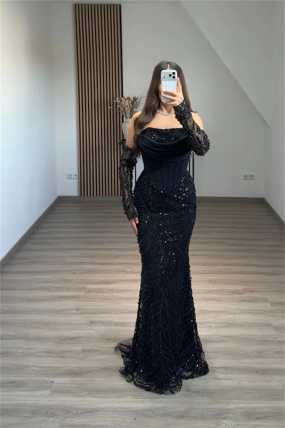 Contessa Custom Black Shiny Sequin Beaded robe de soirée femme Strapless Backless Corset Prom Dress Mermaid Formal event dress