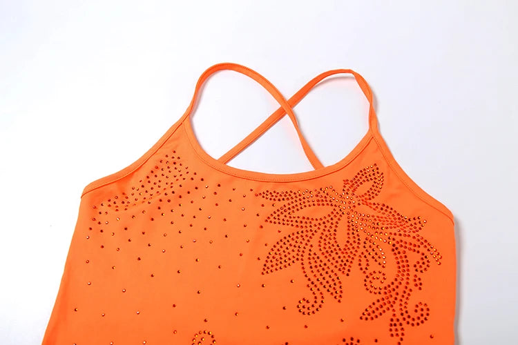 kliou Diamonds Splice Women Summer Dress Fashion New Suspendency Cross Backless U-neck Slim Mini Vestidos Female Vacation Frock