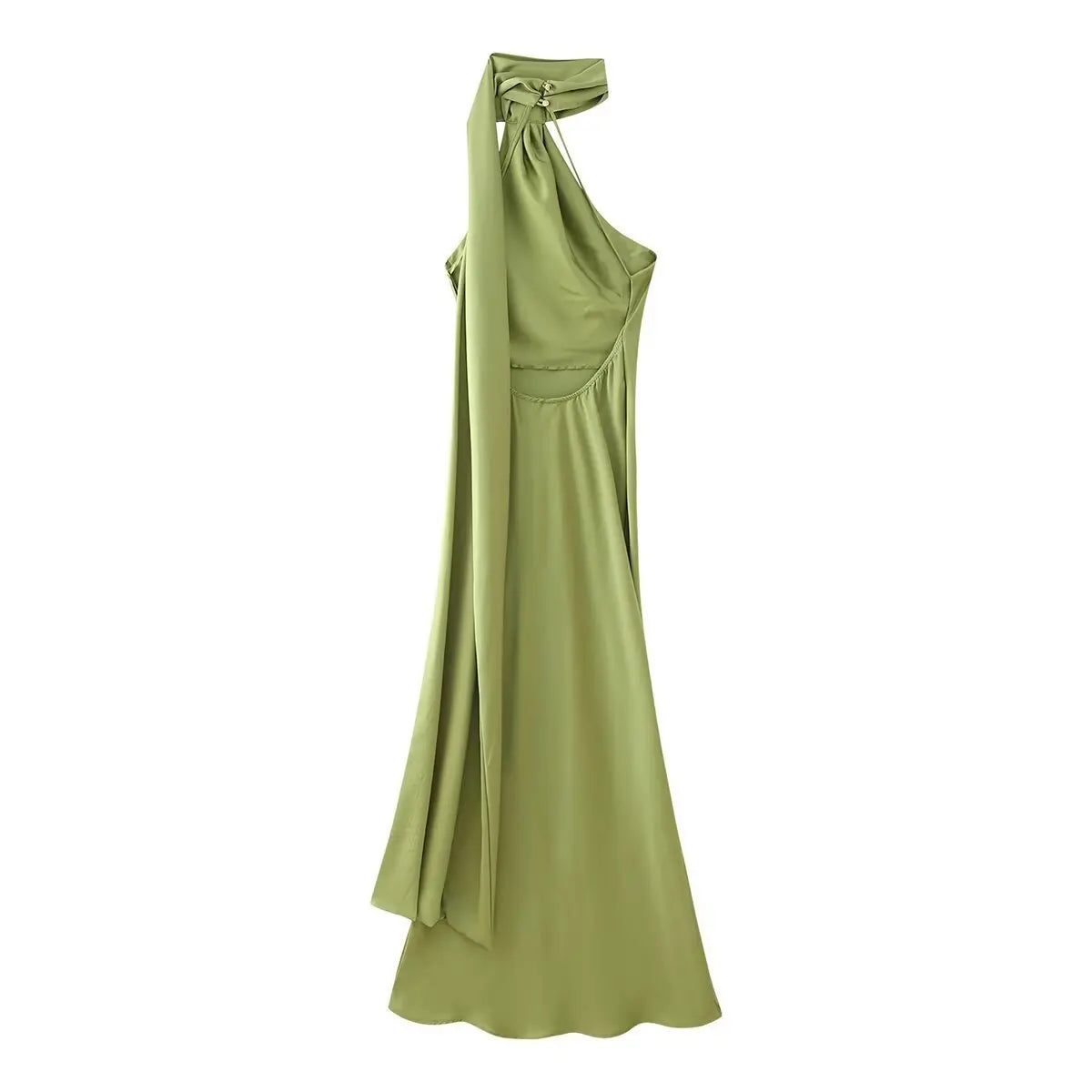 Satin Ribbon Halter Long Dresses Women's Backless Casual Maxi Dress Evening Wedding Guest White Blue Green Summer Graduation New