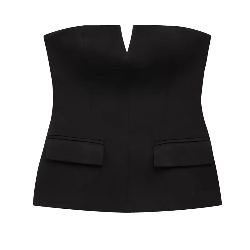 HXAO Tops For Women Strapless Off White Crop Top Woman Summer Corset Tube Tops Sexys Backless Tank Top Sleeveless Solid Tops