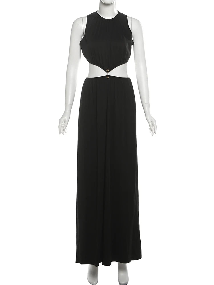 Weird Puss Waistless Chic Dress Women  Metal Trim Sleeveless O-Neck Skinny Elegant Summer Hipster Prom Party Vacation Vestidos