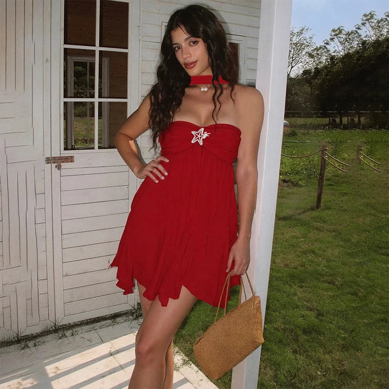 Floral Printd Lace Patchwork Sling Mini Dress Women Elegant Backless Sleeveless A Line Vestidos Chic Lady Holiday Street Wear