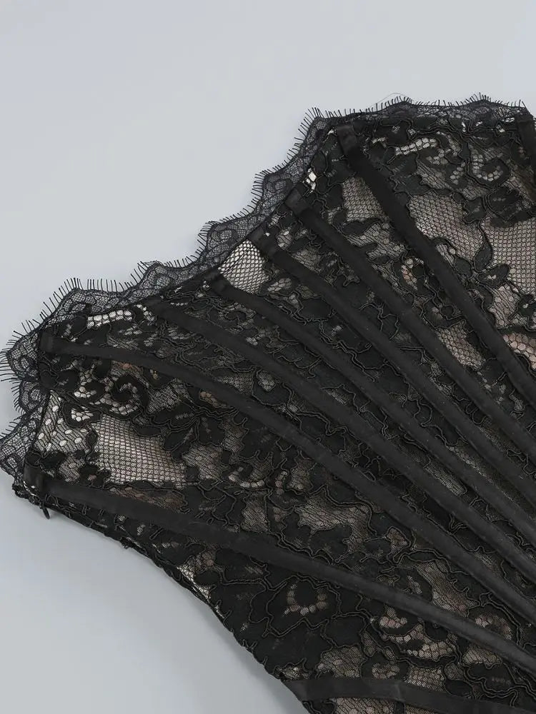 TARUXY Sexy Lace See-through Patchwork Corset Dress Female Bodycon Elegant Party MIrrgualr Mini Dress Women Tube Top Dress New