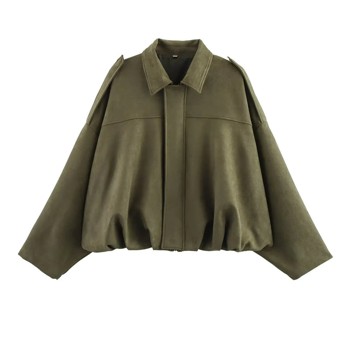 Women's Fashion Pilot Jacket with Bat Sleeves and Zipper, Casual Top