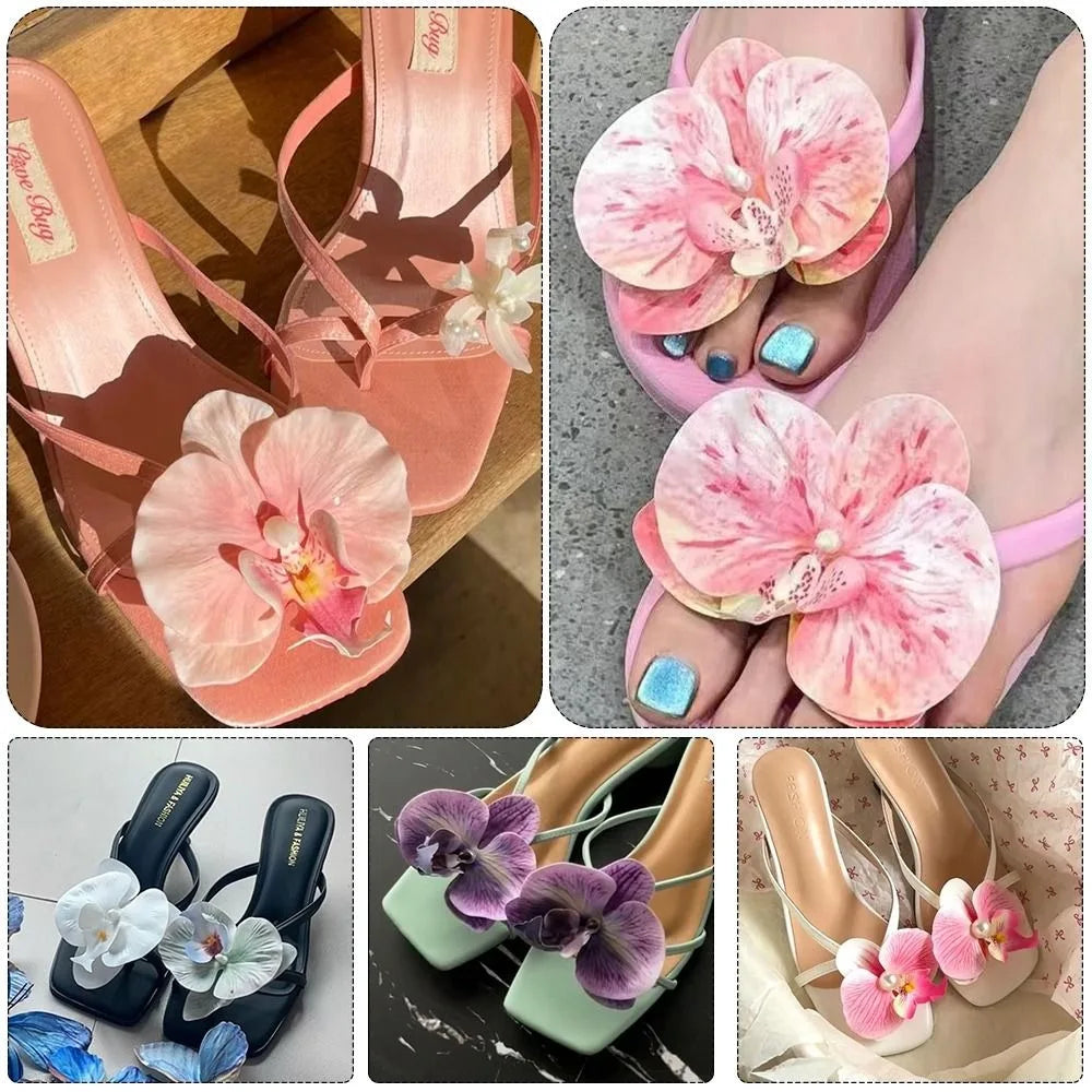 1 Pair Simulation Coloful Thai Fairy Flower Shoe Buckles Personalized Design Orchid Phalaenopsis Shoe Flower Sandals