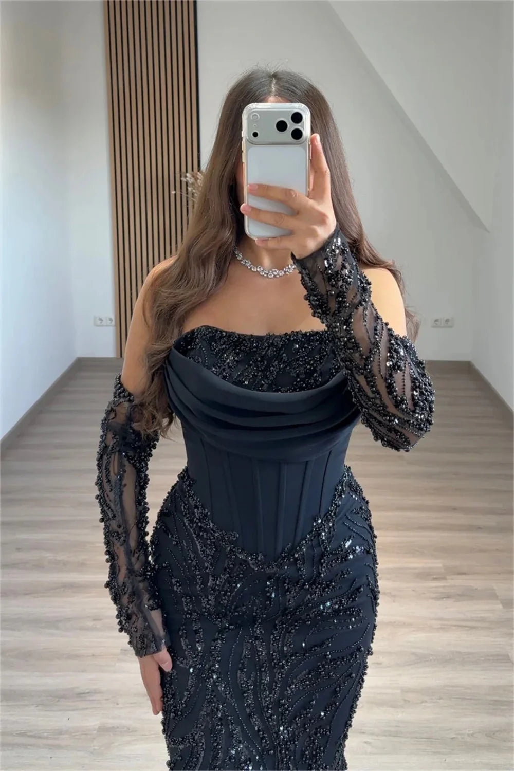 Contessa Custom Black Shiny Sequin Beaded robe de soirée femme Strapless Backless Corset Prom Dress Mermaid Formal event dress
