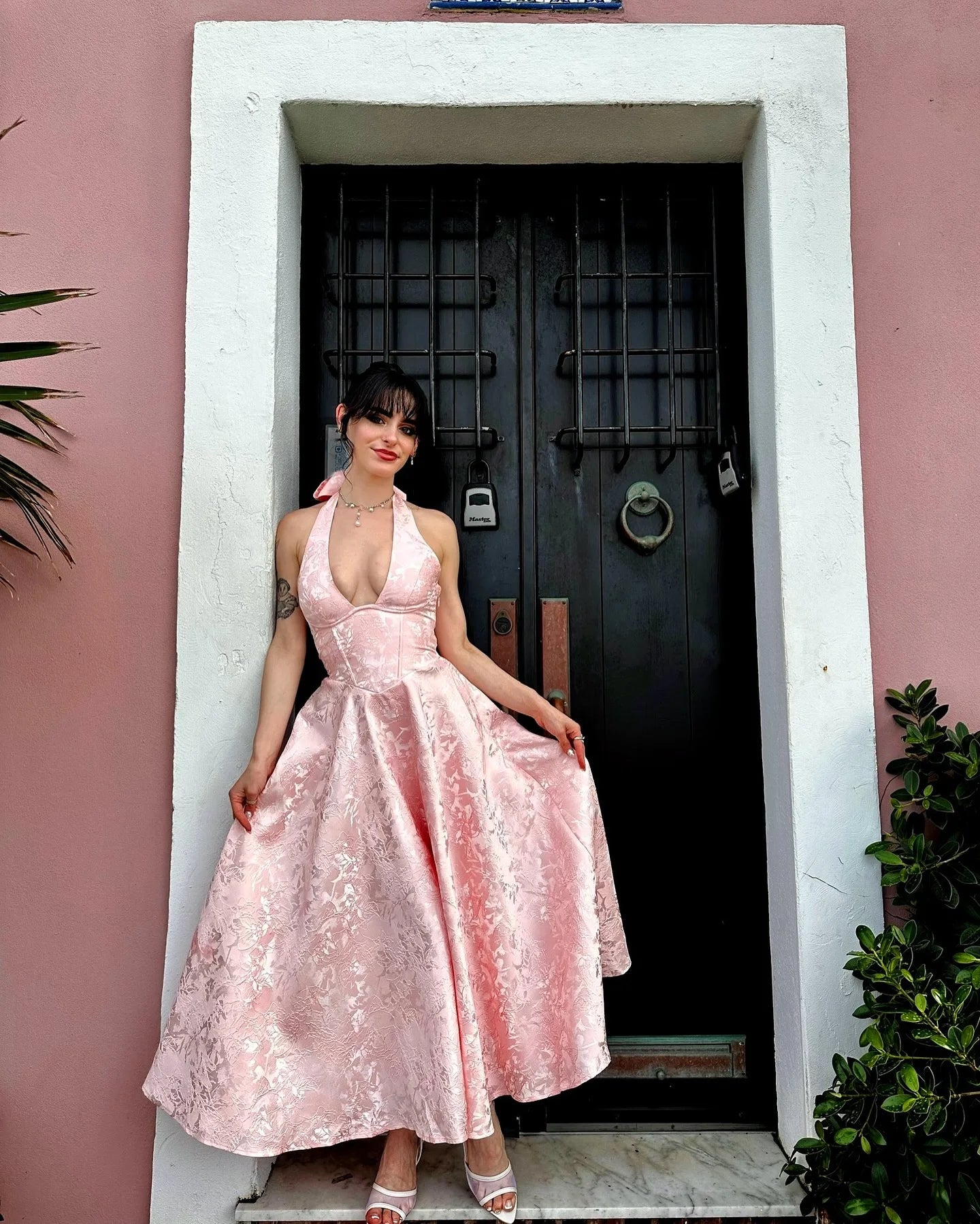 Elegant Pink Halter Jacquard Bow Long Dress Women's Corset Backless High Waist Yellow Dresses Summer Evening Party Wedding Guest