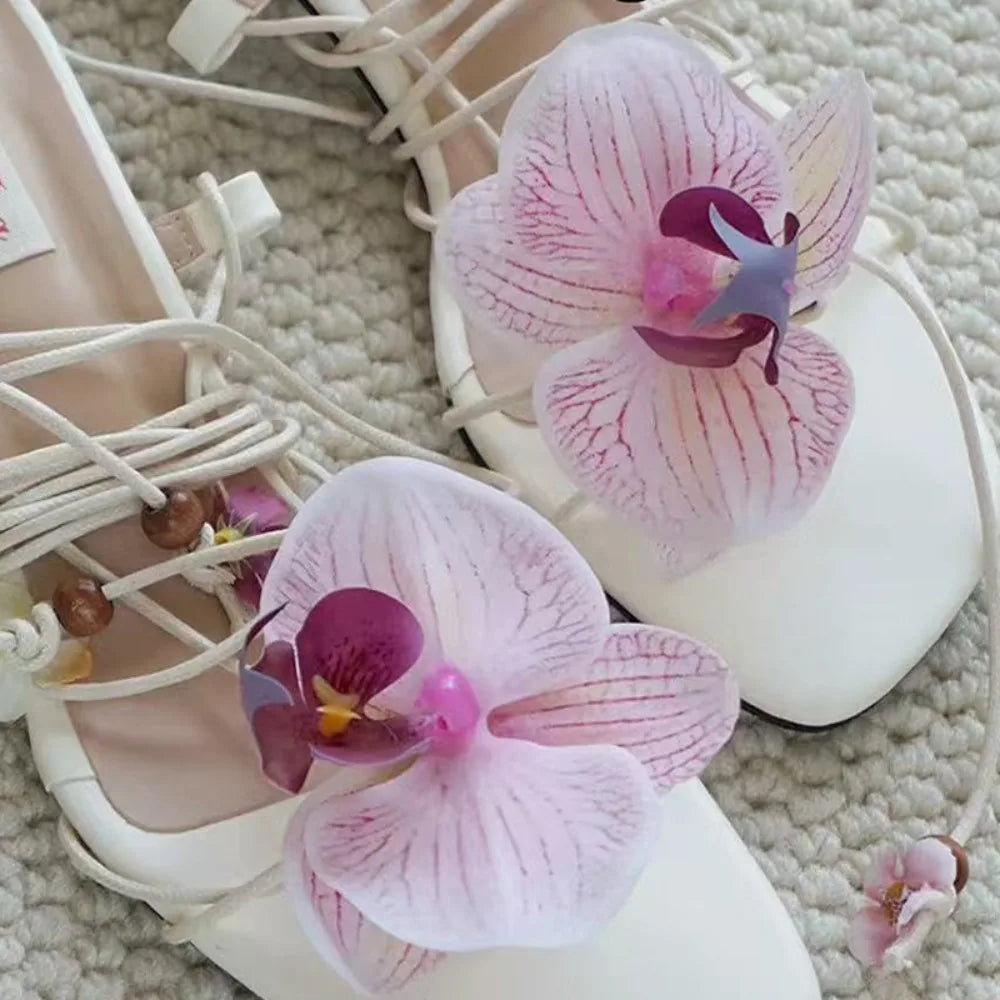 1 Pair Simulation Coloful Thai Fairy Flower Shoe Buckles Personalized Design Orchid Phalaenopsis Shoe Flower Sandals