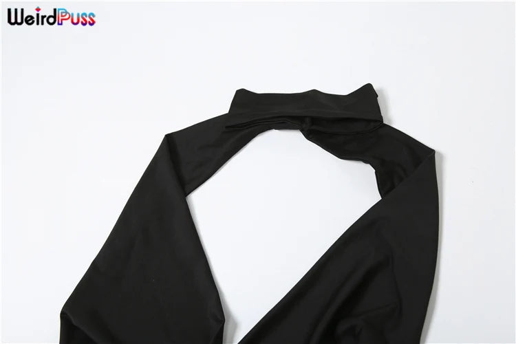 Weird Puss Hollow Halter Dress Women Low-Neck Backless Sexy Sleeveless Slits Robe Trend Midnight Banquet Coquettish Long Bodycon