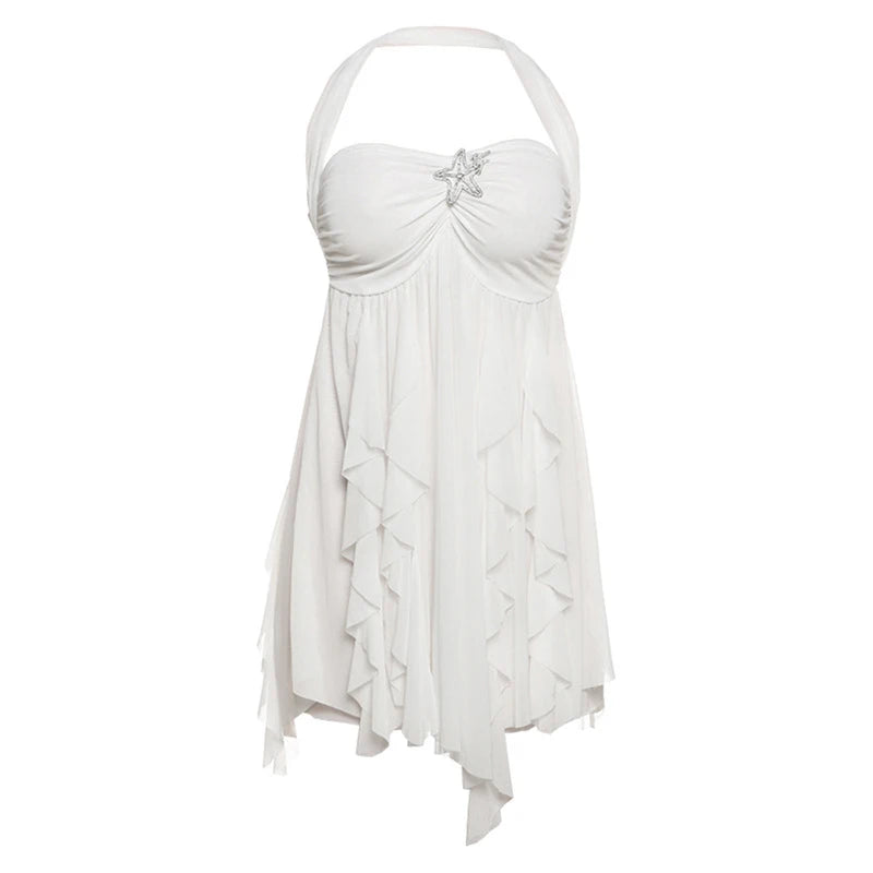 Floral Printd Lace Patchwork Sling Mini Dress Women Elegant Backless Sleeveless A Line Vestidos Chic Lady Holiday Street Wear