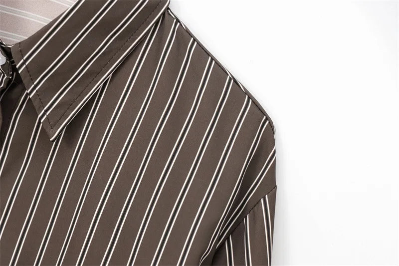 Autumn Blouses Woman Trendy Solid Stripe Turn-Down Collar Long Sleeve Buttons Single Breasted Female Street Shirts