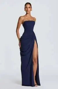 Women Sexy Solid Pleated Strapless Dress Lady Chic Off-shoulder Backless High Waist Split Dresses 2026 Summer Evening Party Gown