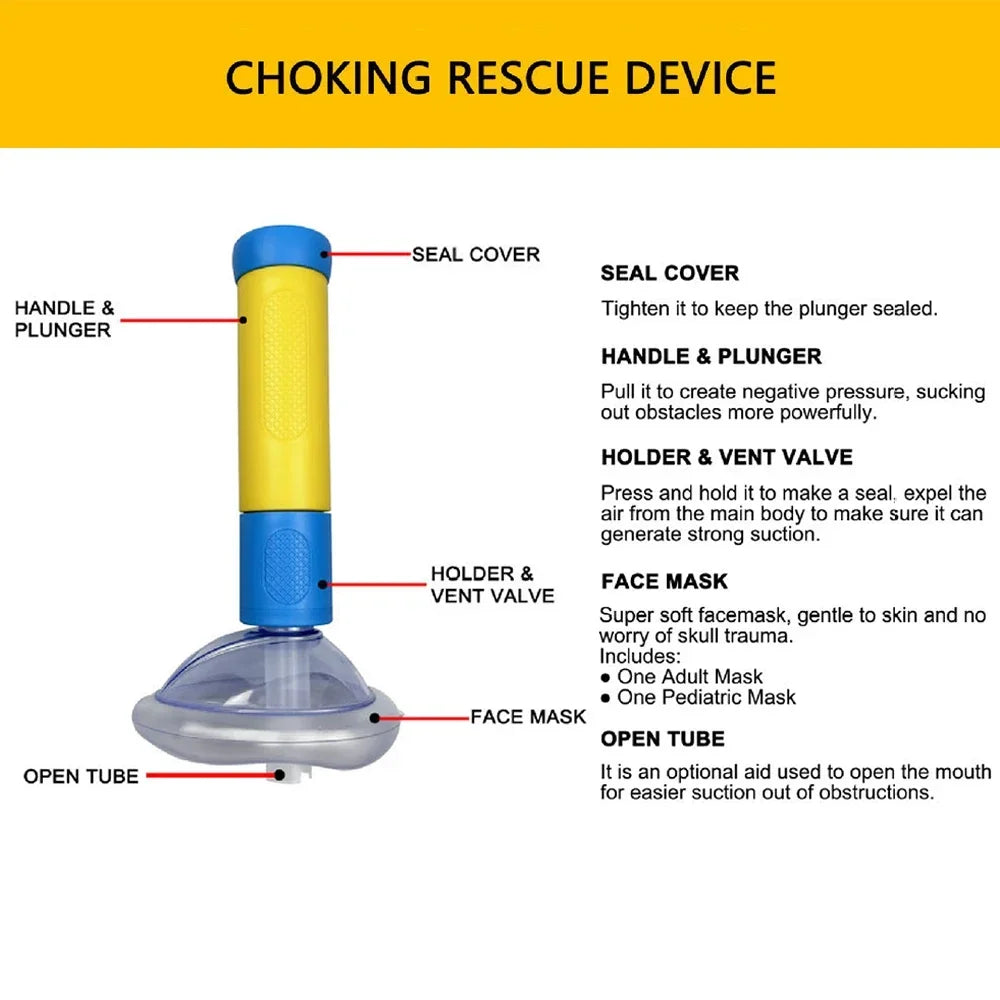 Portable Anti Choking Device Life Saving Suction Vac Anti Asphyxia CPR Training Mask First Aid Kit Adults & Children Home Rescue