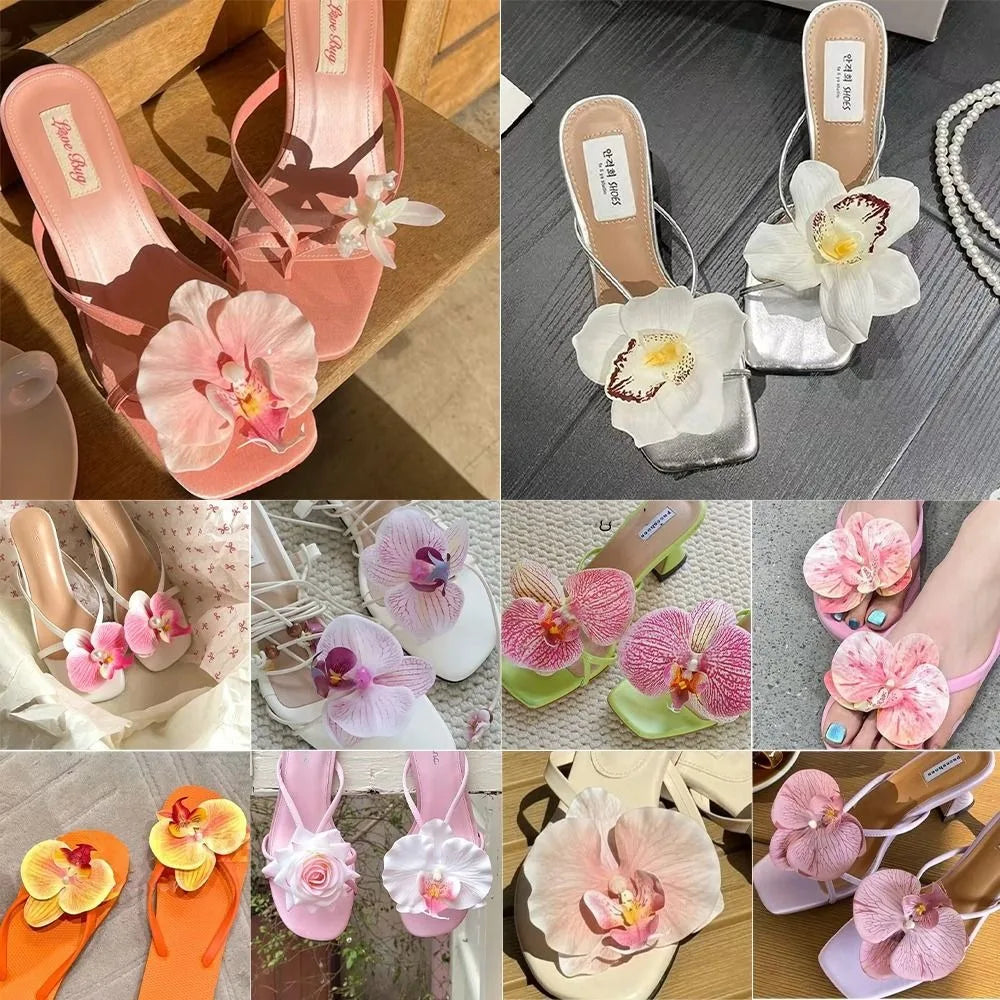 1 Pair Simulation Coloful Thai Fairy Flower Shoe Buckles Personalized Design Orchid Phalaenopsis Shoe Flower Sandals