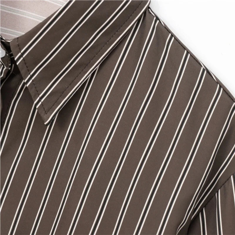 Autumn Blouses Woman Trendy Solid Stripe Turn-Down Collar Long Sleeve Buttons Single Breasted Female Street Shirts
