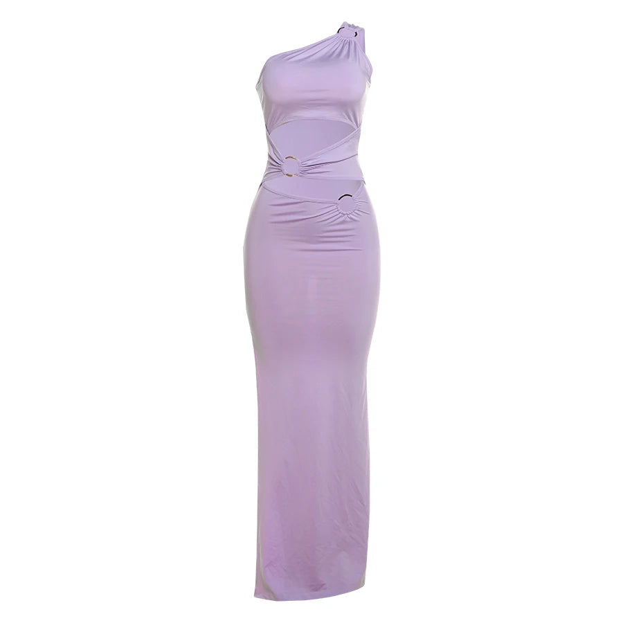 Weird Puss Irregular Hollow Dress Women Patchwork Rings Diagonal Collar Elegant Sleeveless Skinny Trend Stretch Long Bodycon