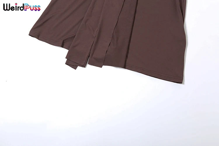 Weird Puss Elegant Party Dress Ruched Metal Buckle Ribbon Slash Neck Full Sleeve Skinny Stretch Birthday Party Slim Long Bodycon