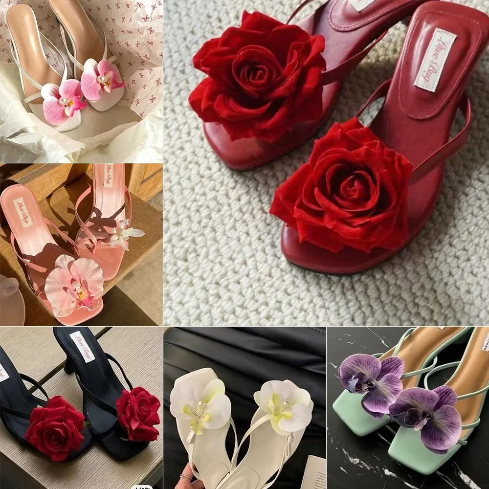 1 Pair Simulation Coloful Thai Fairy Flower Shoe Buckles Personalized Design Orchid Phalaenopsis Shoe Flower Sandals