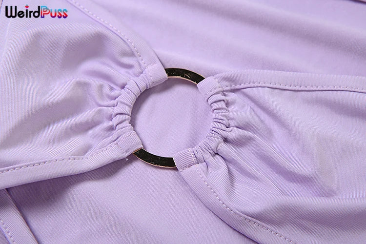 Weird Puss Irregular Hollow Dress Women Patchwork Rings Diagonal Collar Elegant Sleeveless Skinny Trend Stretch Long Bodycon