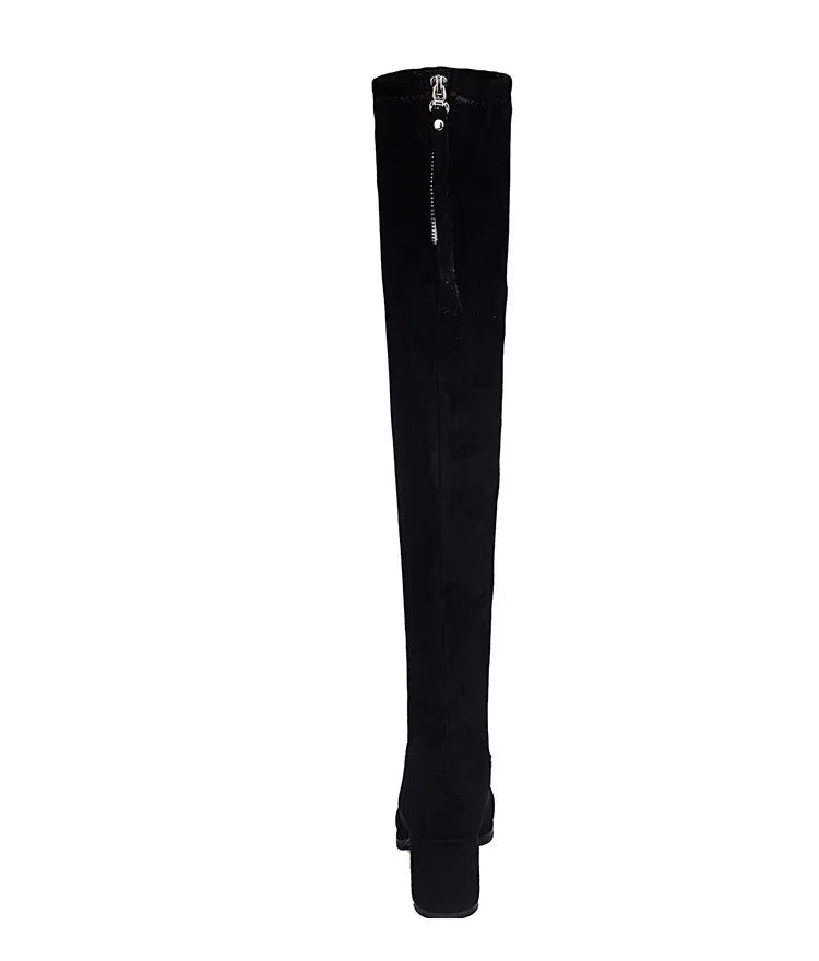 Faux Suede Female Heels Autumn Zipper Elastic Knee-high Boots for Women Tube Lace-up Thigh Gigh Boots Black Botas Mujer