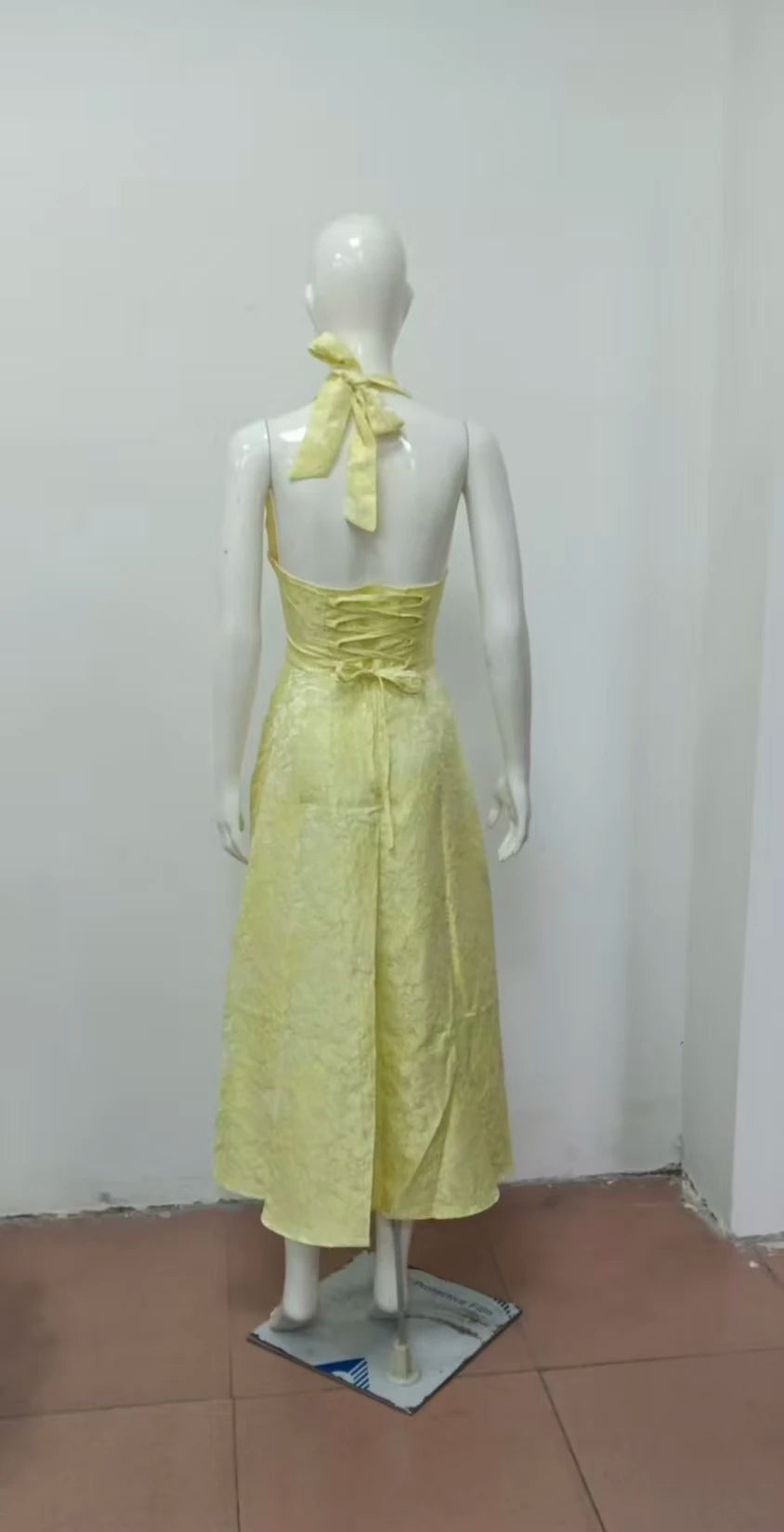 Elegant Pink Halter Jacquard Bow Long Dress Women's Corset Backless High Waist Yellow Dresses Summer Evening Party Wedding Guest