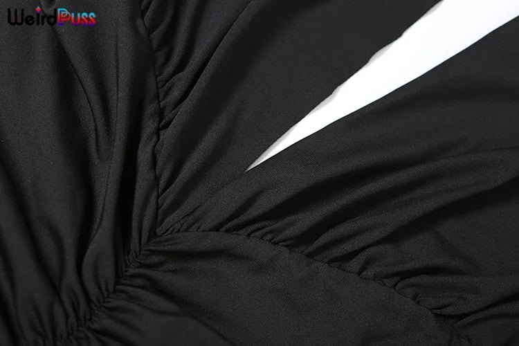 Weird Puss Deep V-Neck Halter Dress Woman Summer  Ruffles Splits Backless Elegant Patchwork Solid Party Coquette Sexy Vestidos