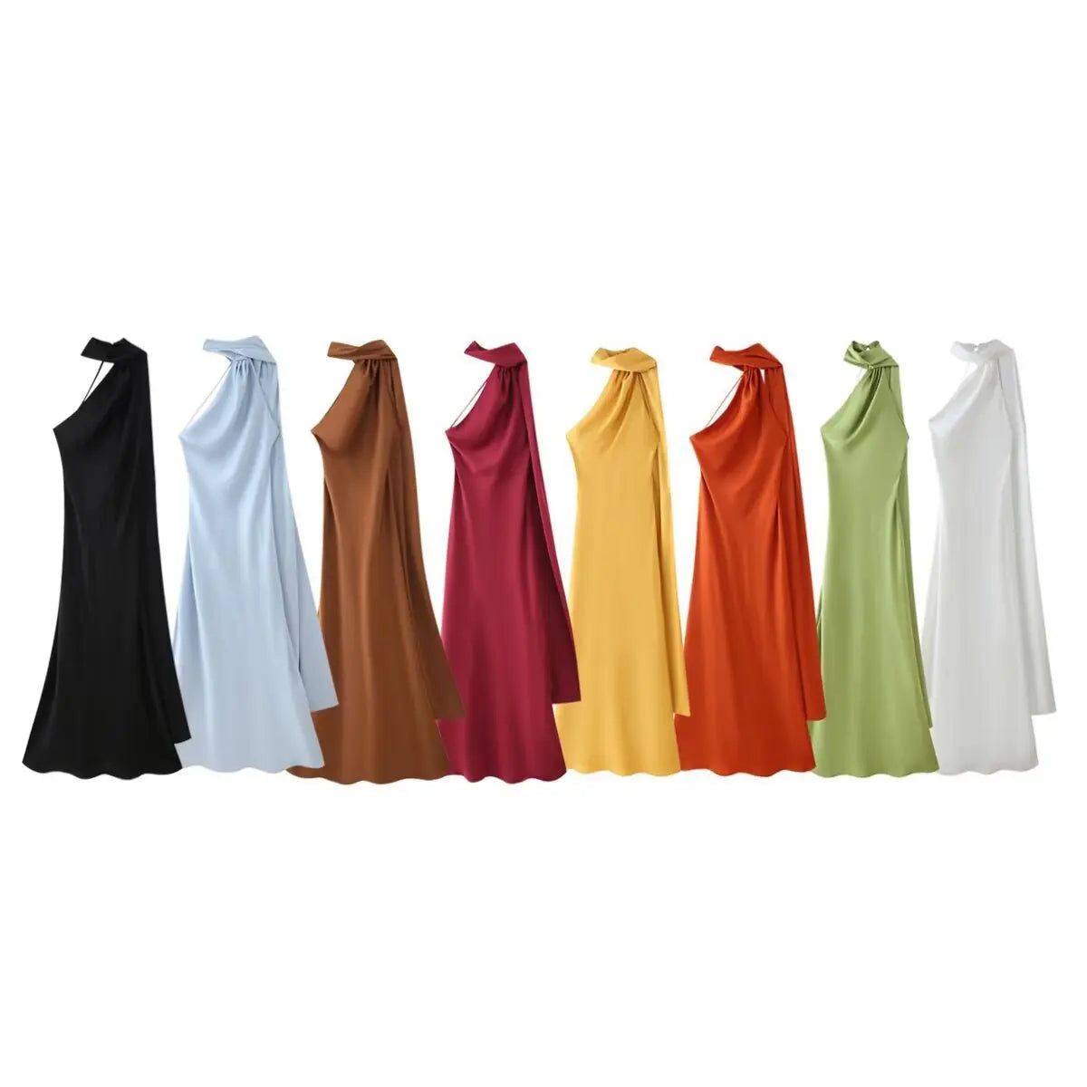 VEITCHE Elegant Women's Soft Silk Satin Long Dress Halter Backless Sleeveless Maxi Dresses Summer Lady Long Ribbon Party Gowns